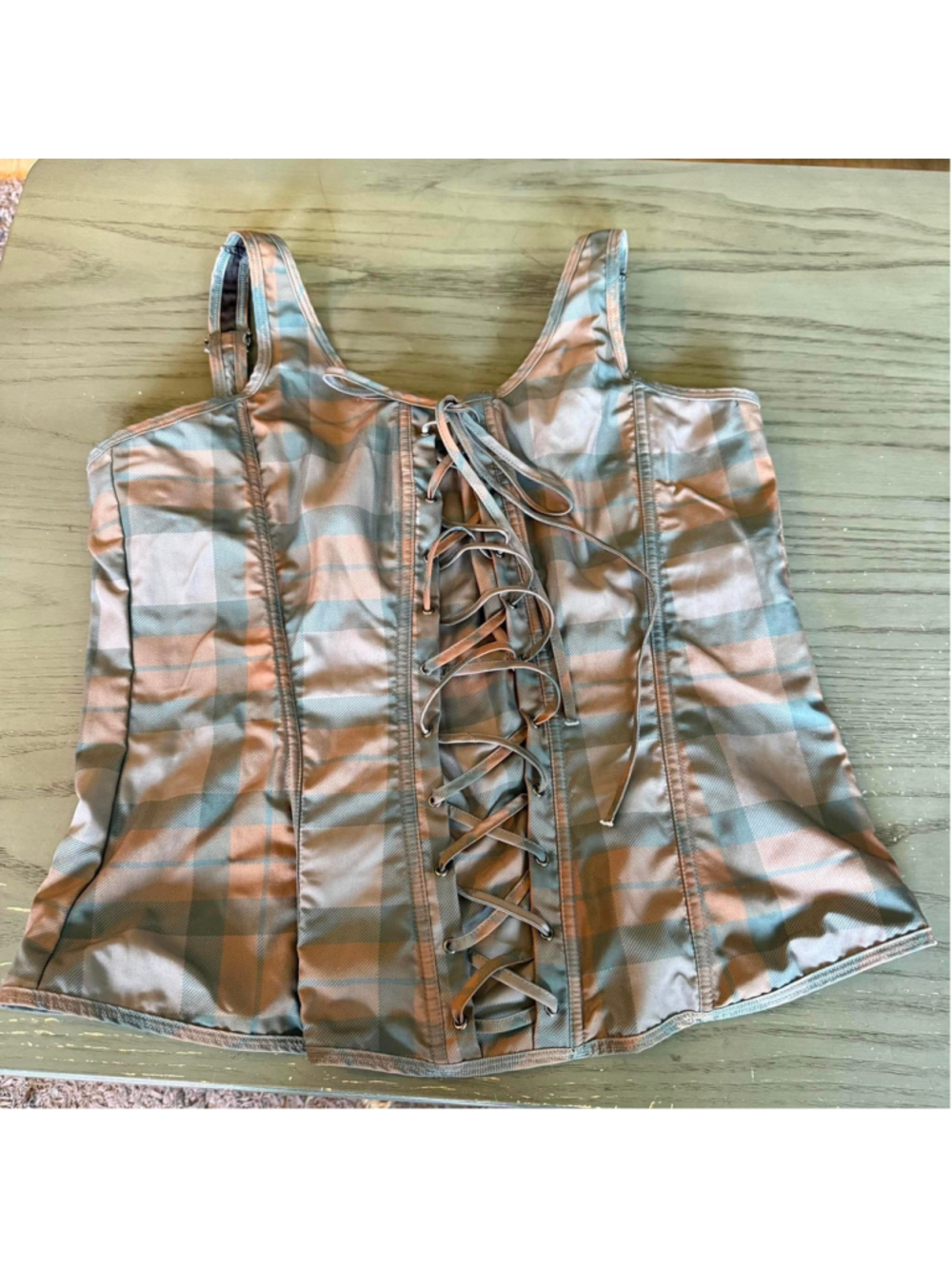Women's Hot Topic Outlander Corset Top 2X Green Tan Plaid